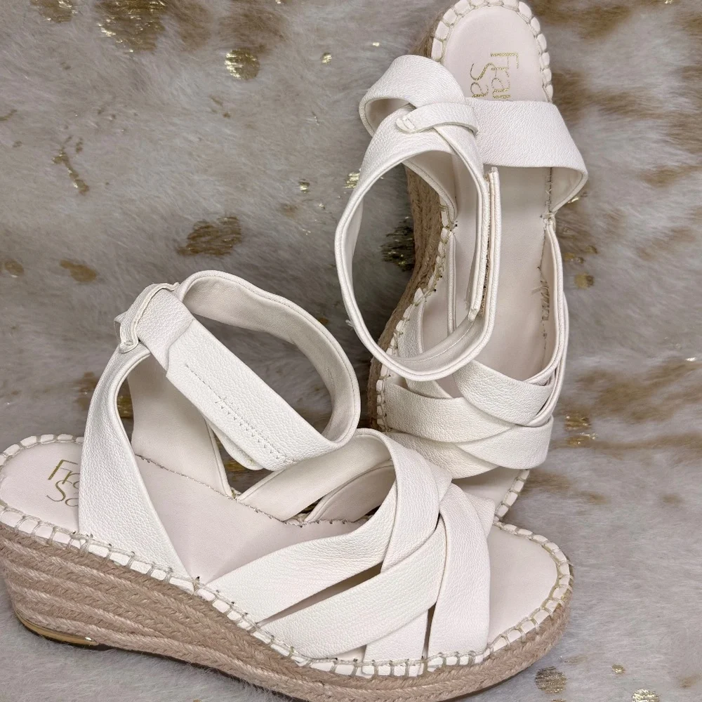 Franco Sarto‎ Carmina Espadrille Wedge Sandals Women Sz 7. 5 Excellent Ivory